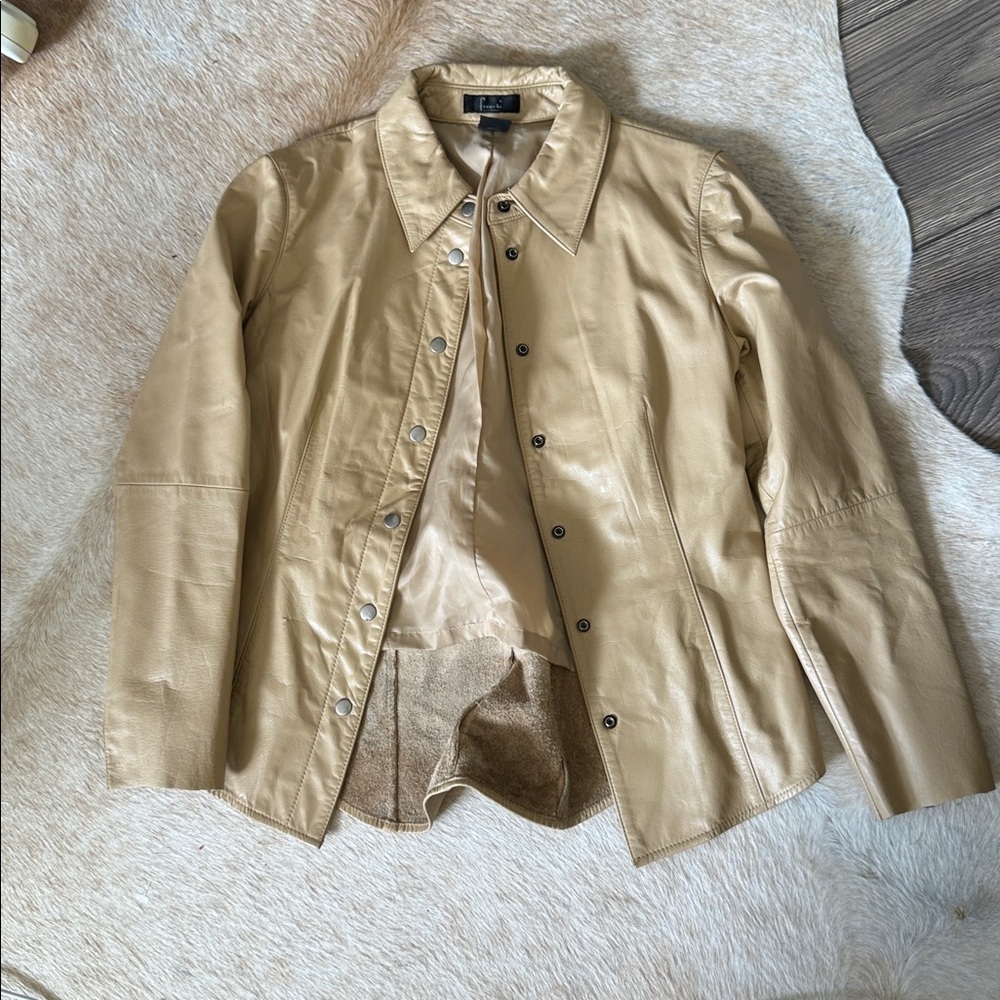 Frenchi Beige genuine Leather shirt Jacket shacket size small - Picture 2 of 11